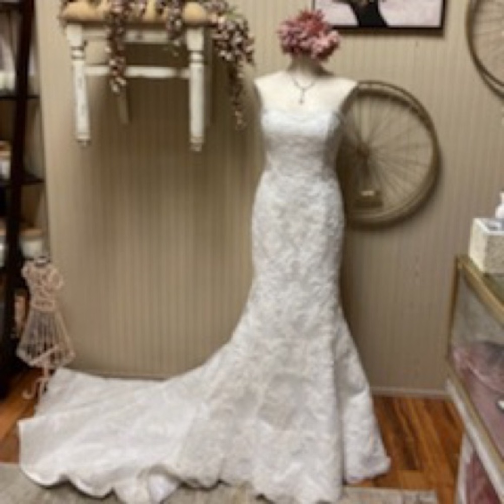Size 10 Demetrios Pure White Embellished Wedding Gown